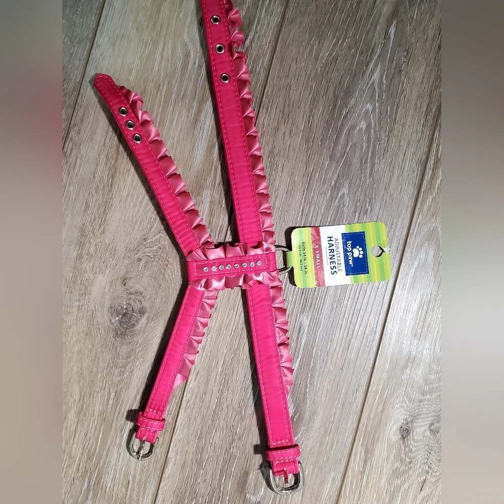 Hot Pink Ruffled Rhinestone Dog Harness With Silver Buckles Size XS